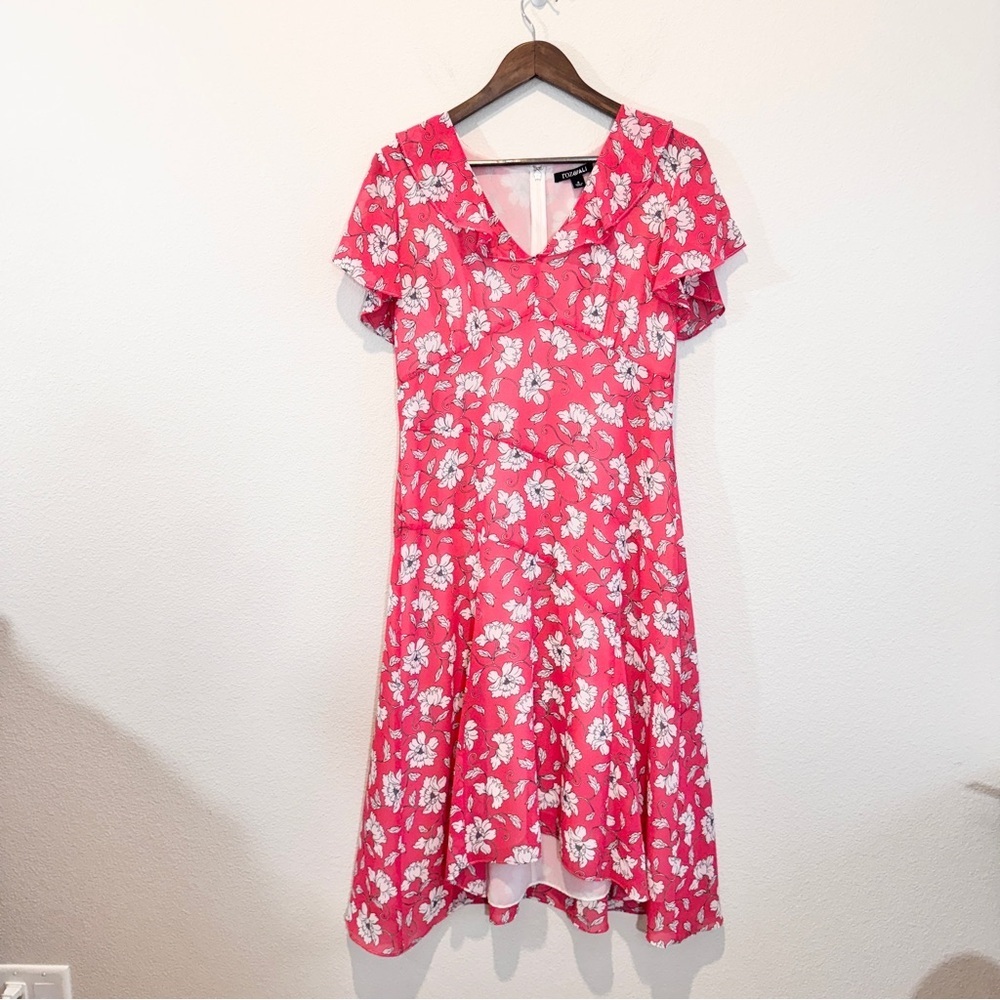 Barbiecore Pink Floral Fit Flare Dress Coquette Garden Party 8